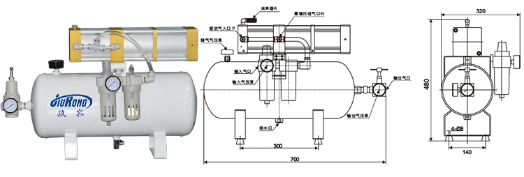 3倍空氣增（zēng）壓閥外形尺寸圖（tú）